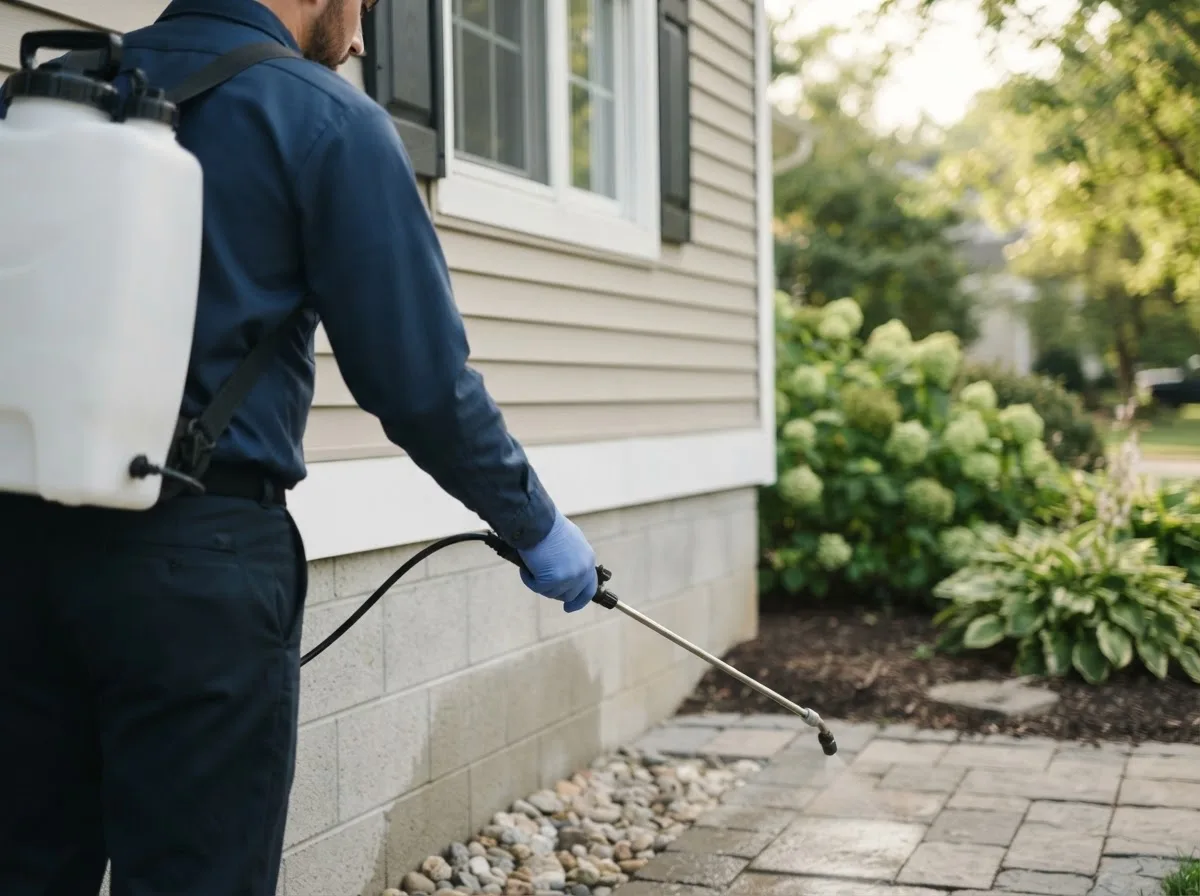 Pest control technician inspecting a home in Gentryville, IN